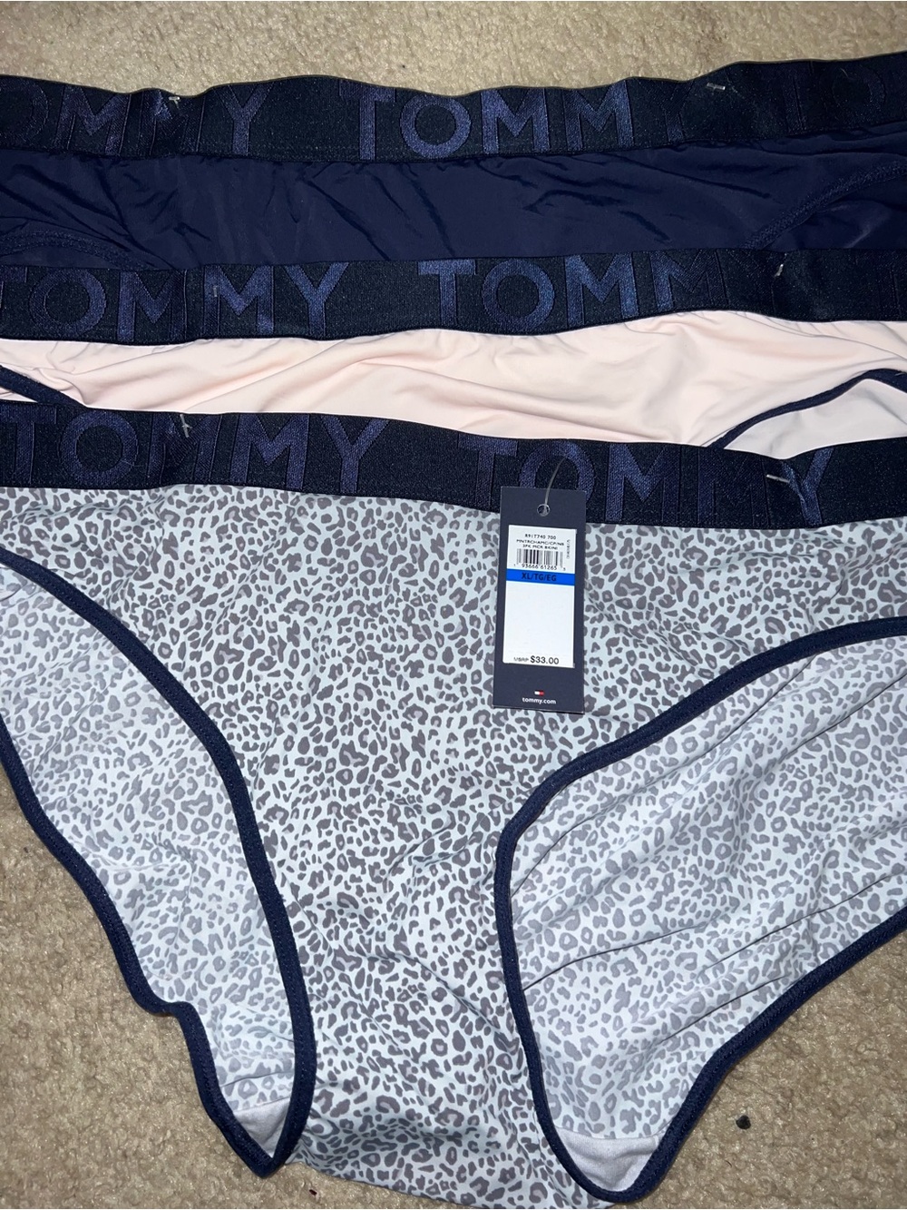 Tommy Hilfiger 3-Pack Bikini Briefs — Navy, Blush & Gray Leopard